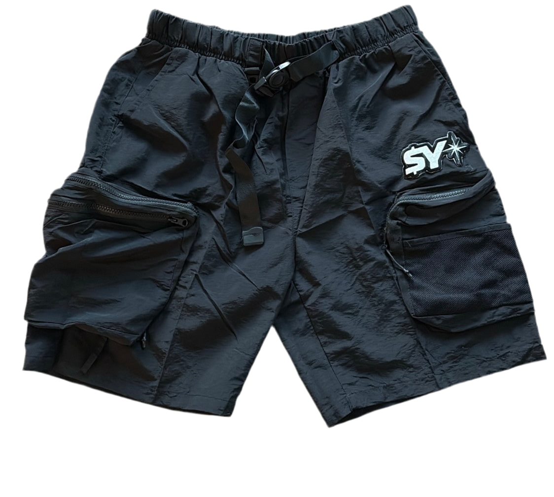 Black Nylon Cargo Shorts