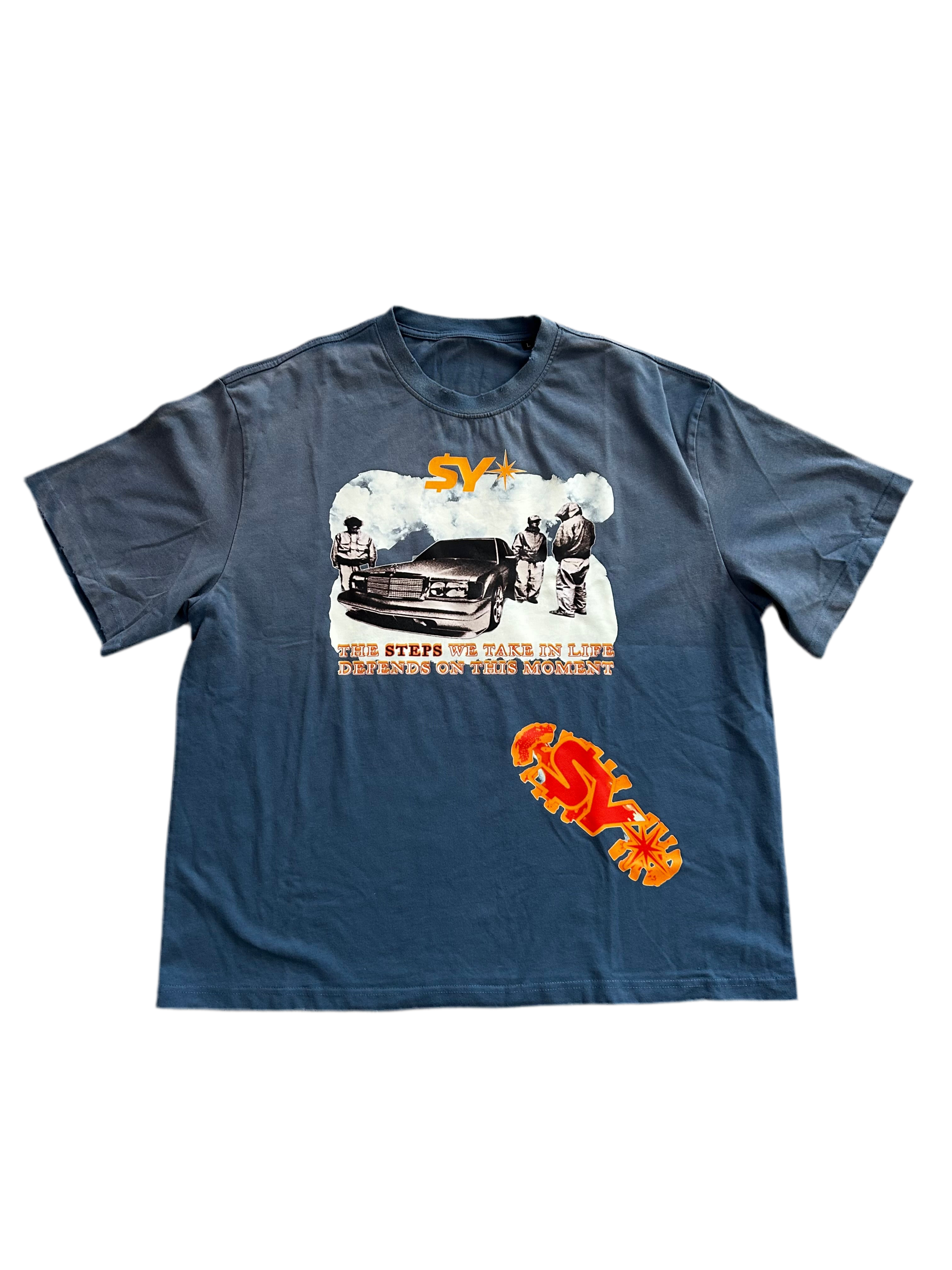 Blue Distressed Graphic T-Shirt